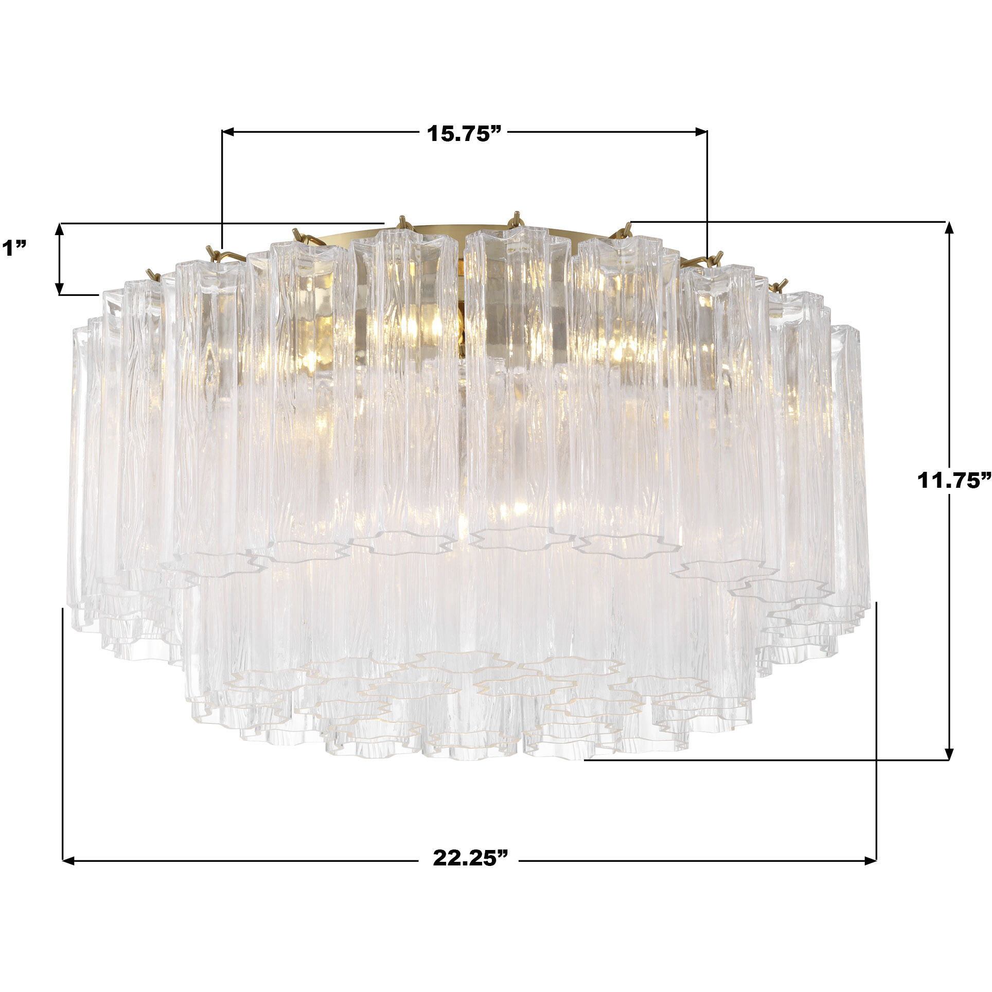 Addis 7 Light 22.25 inch Aged Brass Flush Ceiling Light in Tronchi Glass Clear