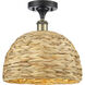 Woven Rattan 1 Light 12 inch Black Antique Brass Semi-Flush Mount Ceiling Light