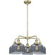 Bell 5 Light 26 inch Antique Brass Chandelier Ceiling Light in Plated Smoke Glass