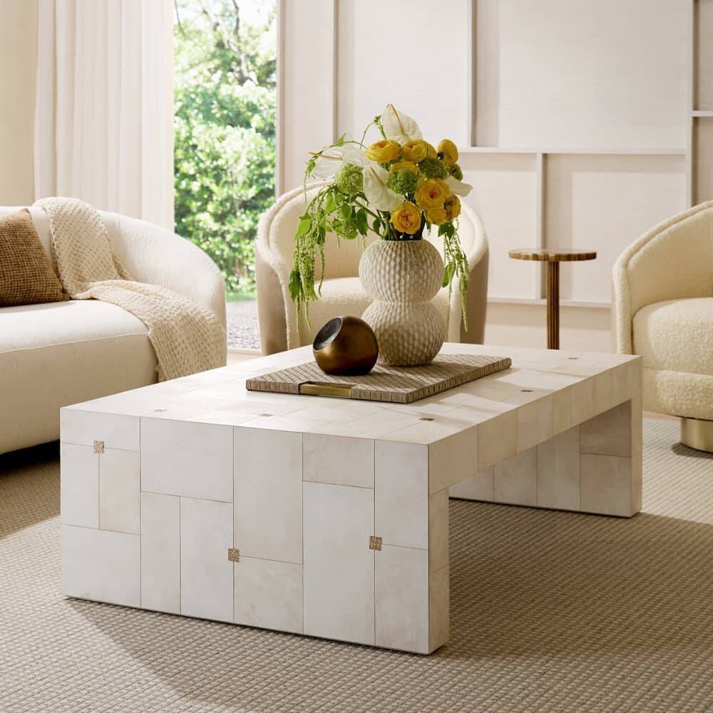 Madelyn 56 X 16.5 inch Ivory and Antique Brass Coffee Table