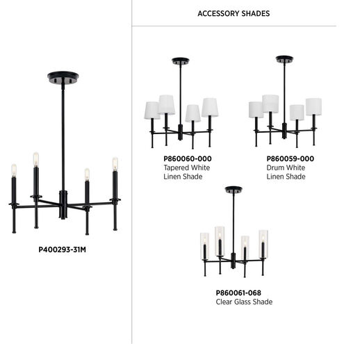 Elara 4 Light 23 inch Matte Black Chandelier Ceiling Light