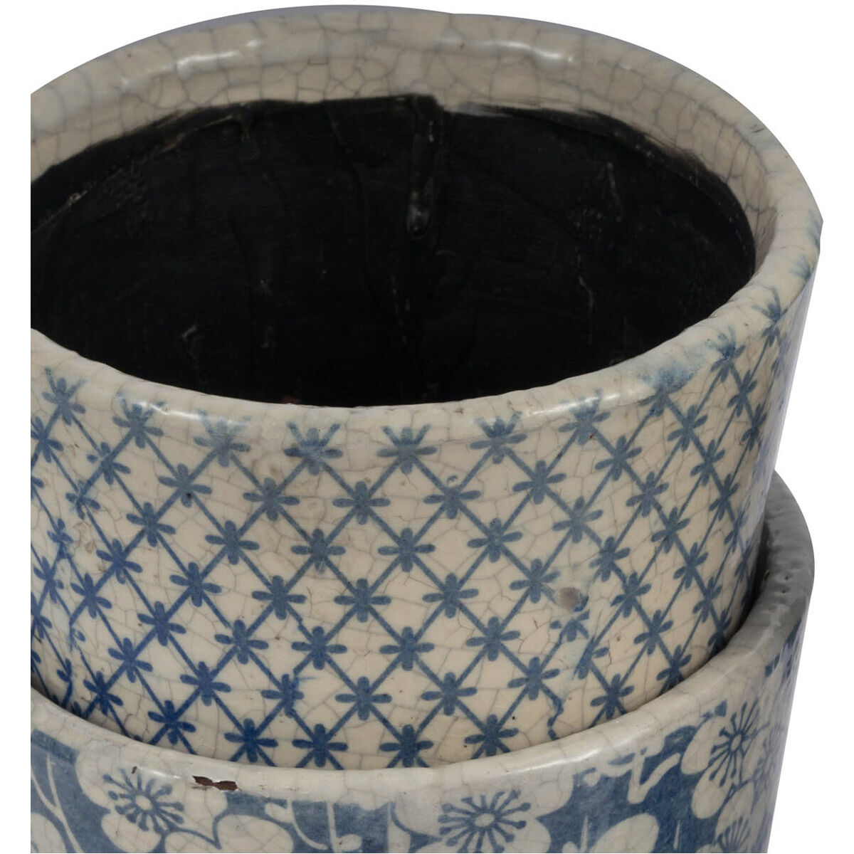 Terracotta Blue and White Outdoor Planter, Set of 4