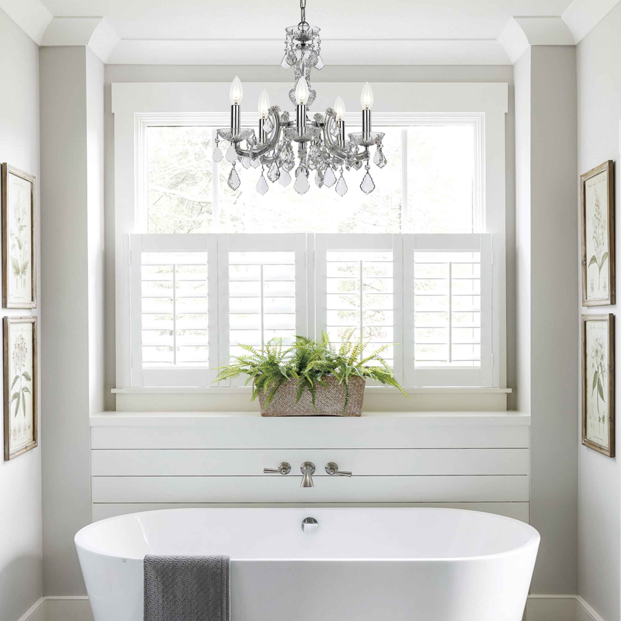Farmhouse chandelier hot sale over tub