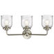 Nouveau Small Bell LED 23 inch Brushed Satin Nickel Bath Vanity Light Wall Light in Seedy Glass, Nouveau