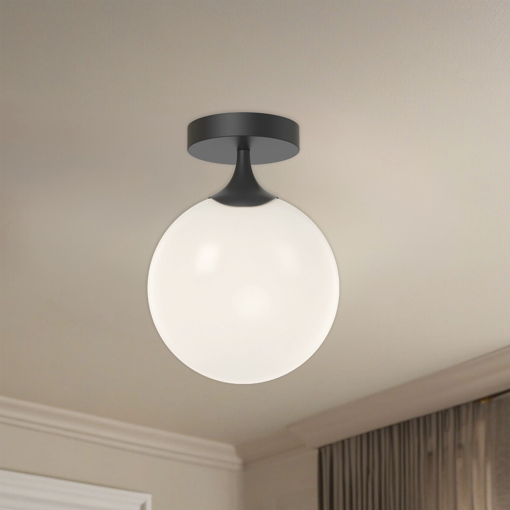 Alora Mood Nouveau 1 Light 7.88 inch Matte Black/Opal Matte Glass Flush Mount Ceiling Light