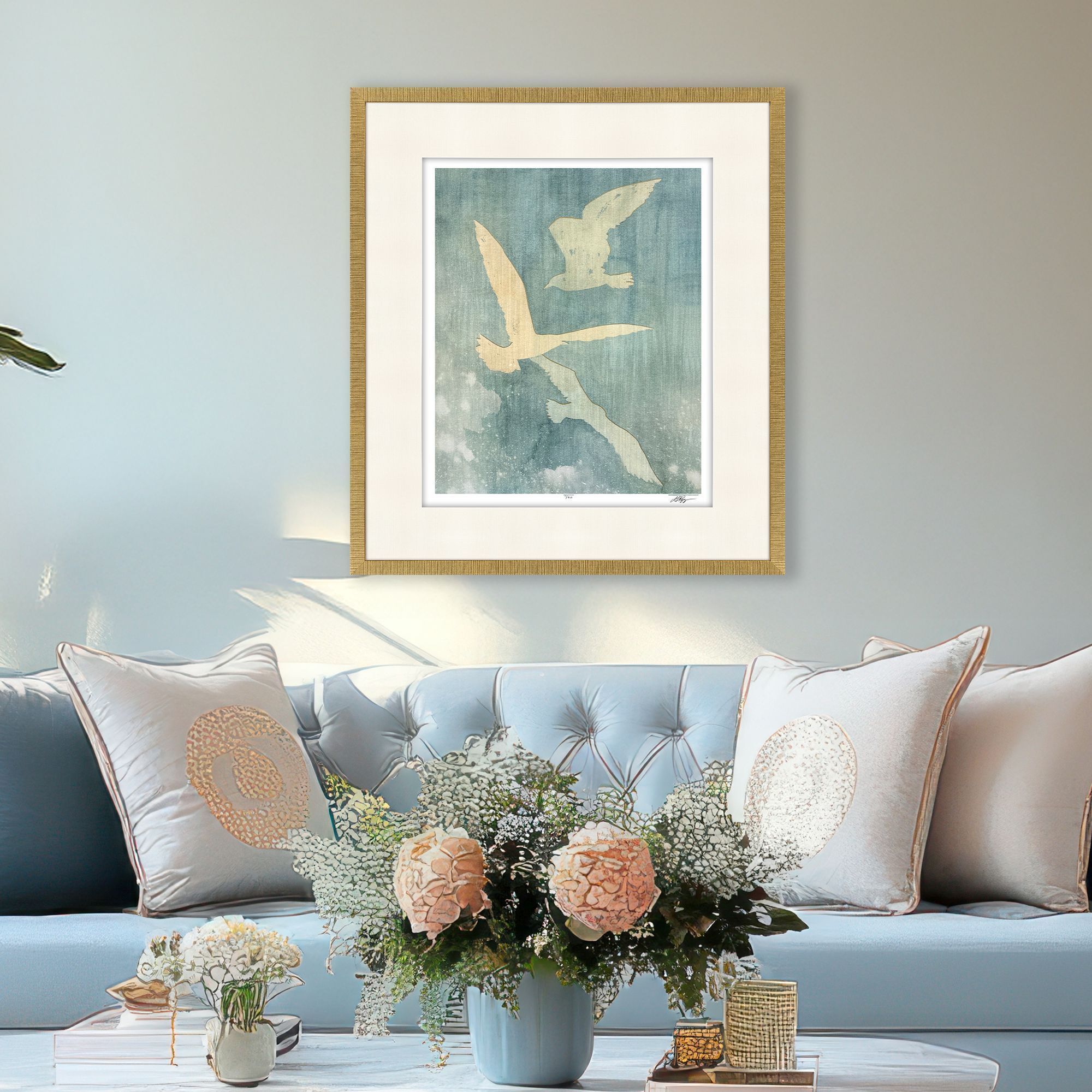 Dancing in the Break Yellow and Blue and White Framed Art