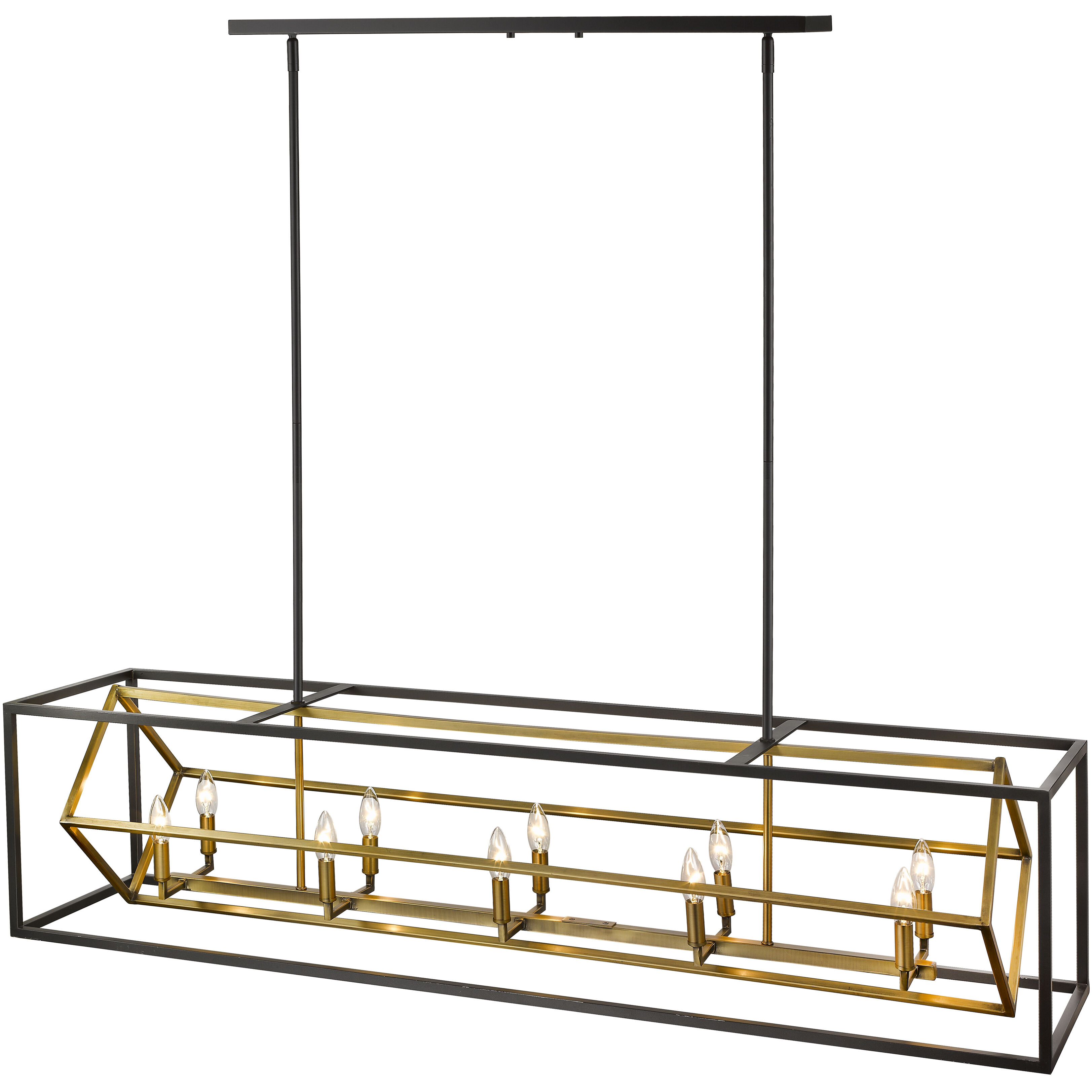 Euclid 10 Light 56 inch Olde Brass and Bronze Linear Chandelier Ceiling Light