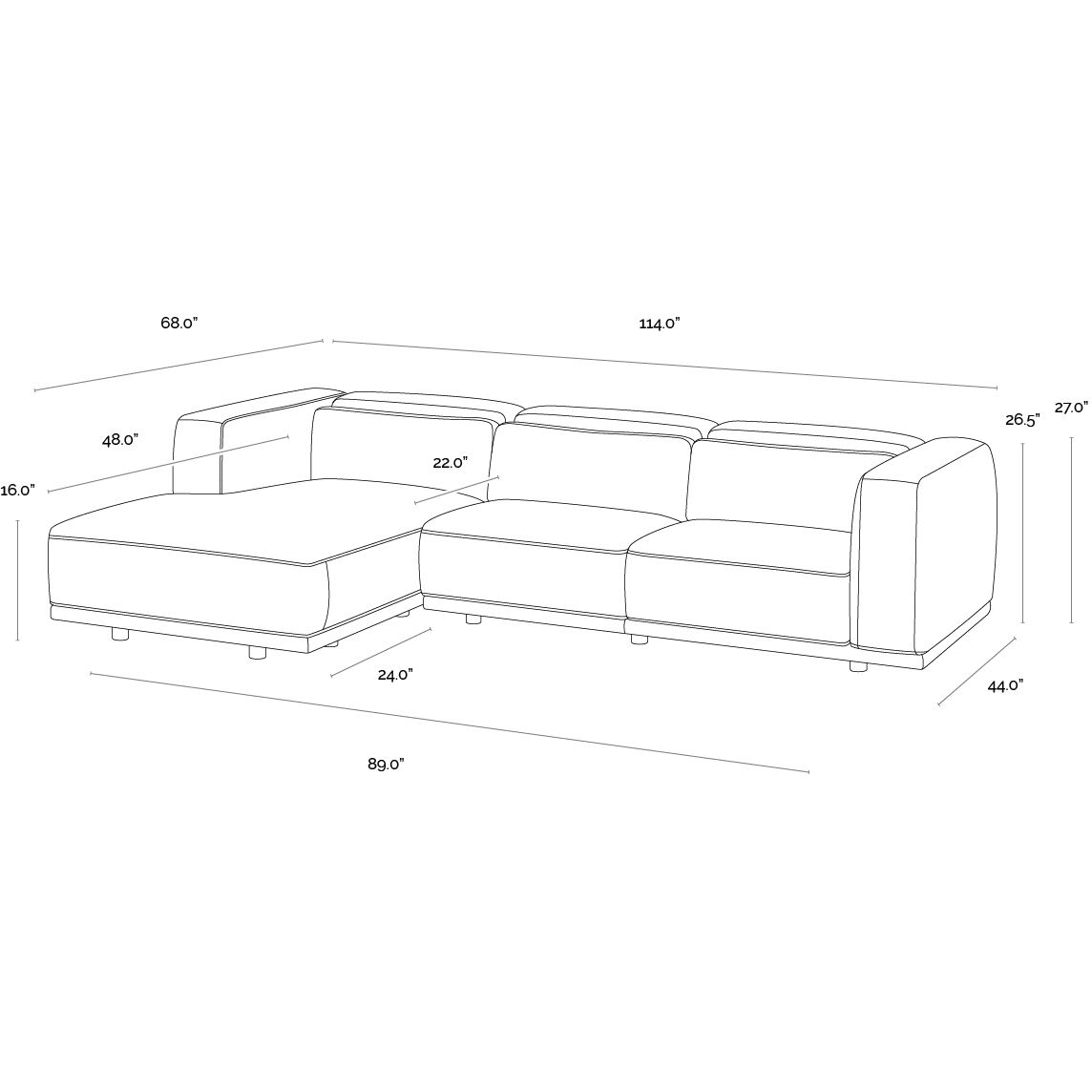 Beau Lucia Tobacco Leather Sofa Chaise