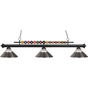 Shark 3 Light 58 inch Matte Black Billiard Light Ceiling Light in 20.05, Clear Ribbed and Brushed Nickel Glass and Steel