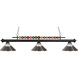 Shark 3 Light 58 inch Matte Black Billiard Ceiling Light in Clear Ribbed and Brushed Nickel Glass and Steel