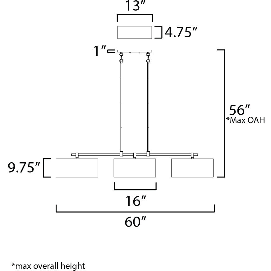 Bongo 3 Light 60 inch Natural Aged Brass Linear Pendant Ceiling Light