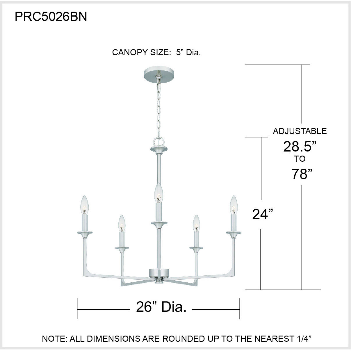 Prescott 5 Light 26 inch Brushed Nickel Chandelier Ceiling Light