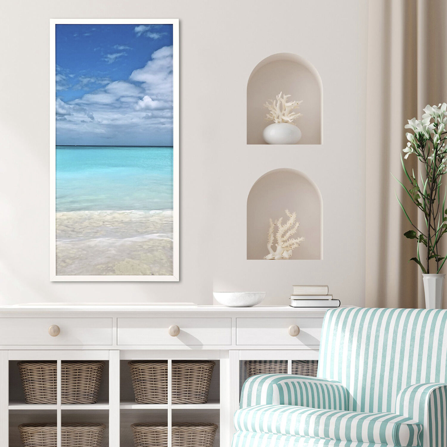 Come Sea Me Blue and Beige and White Framed Art
