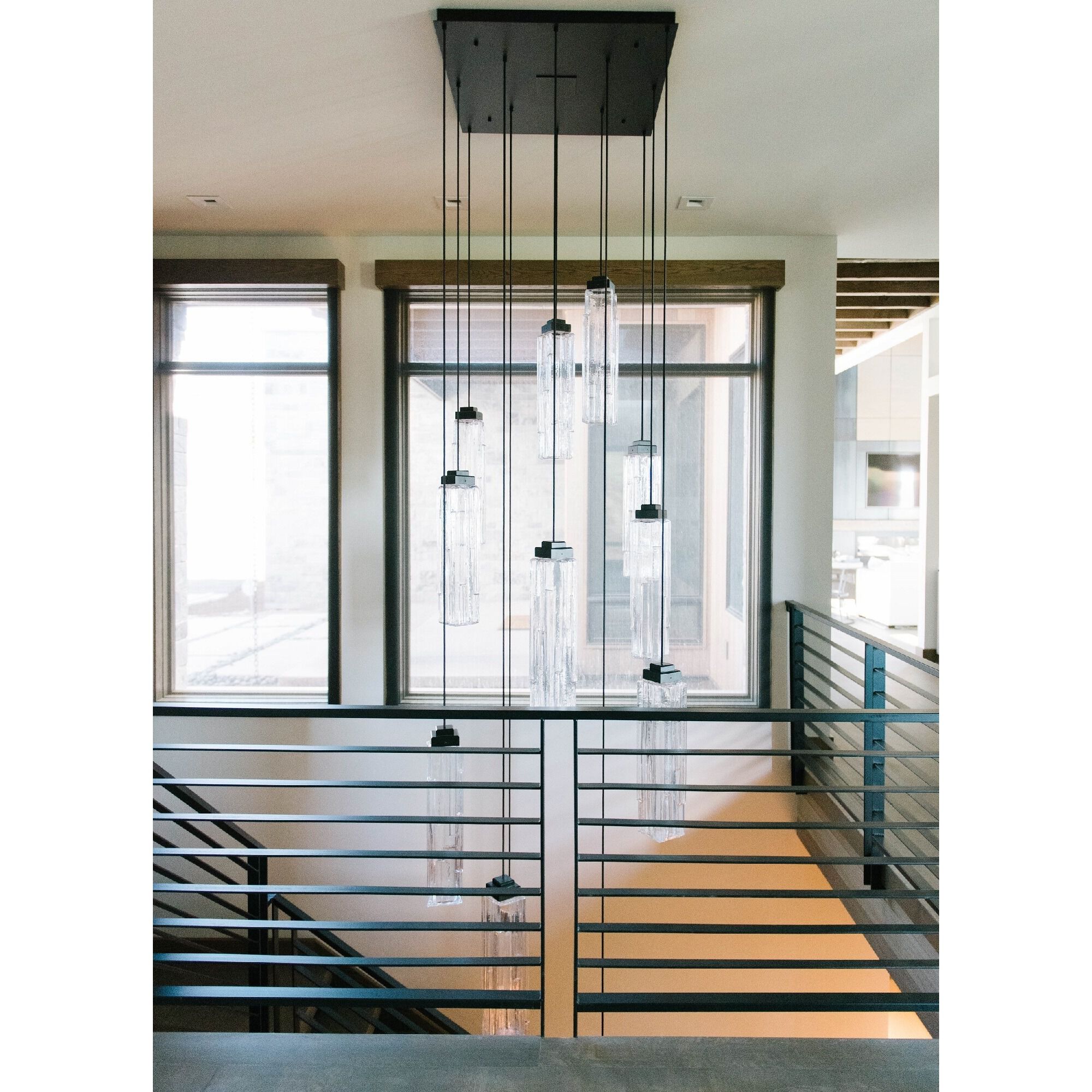 Ledgestone LED Beige Silver Chandelier Ceiling Light, Square Multi-Port