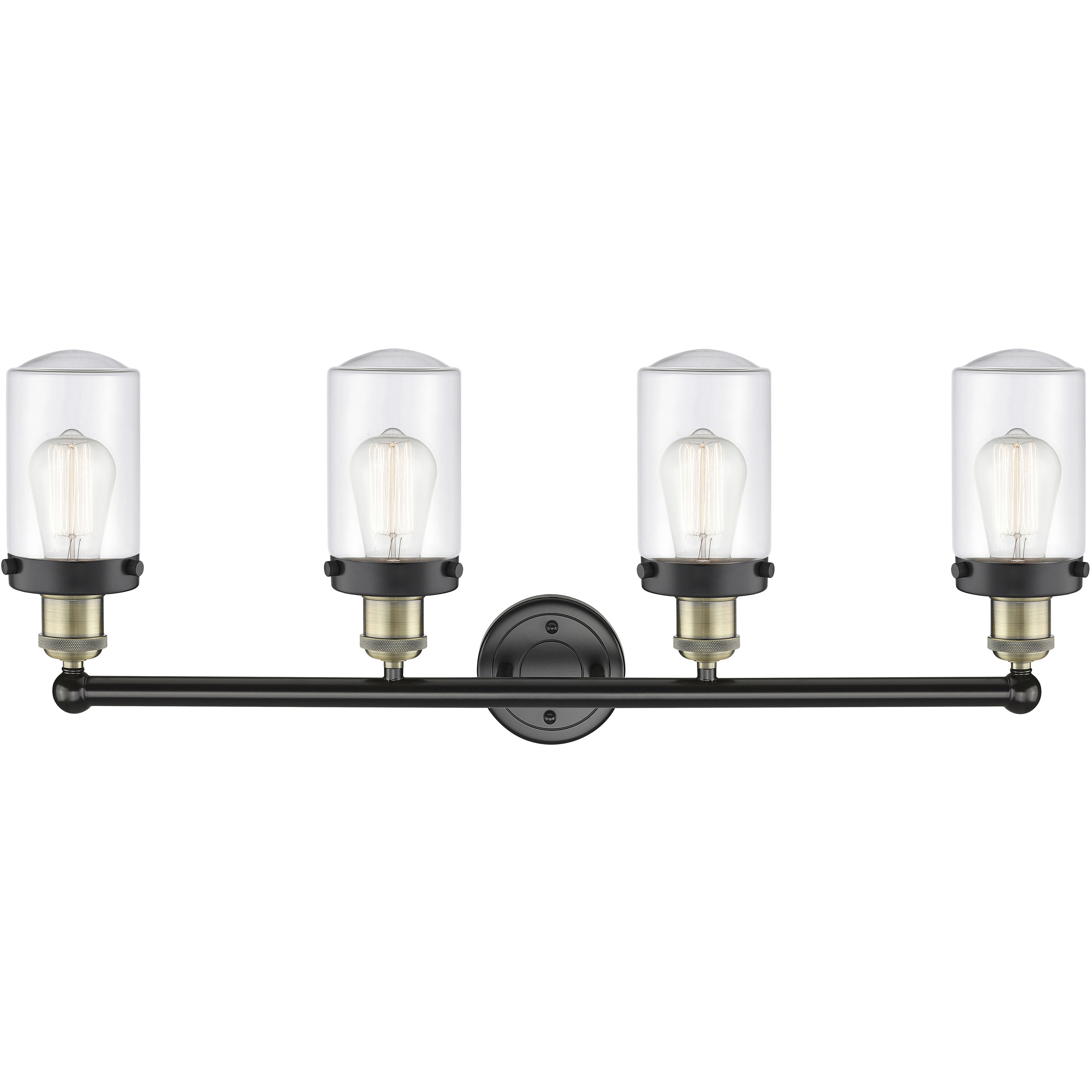 Dover 4 Light 33.5 inch Black Antique Brass Bath Vanity Light Wall Light in Clear Glass