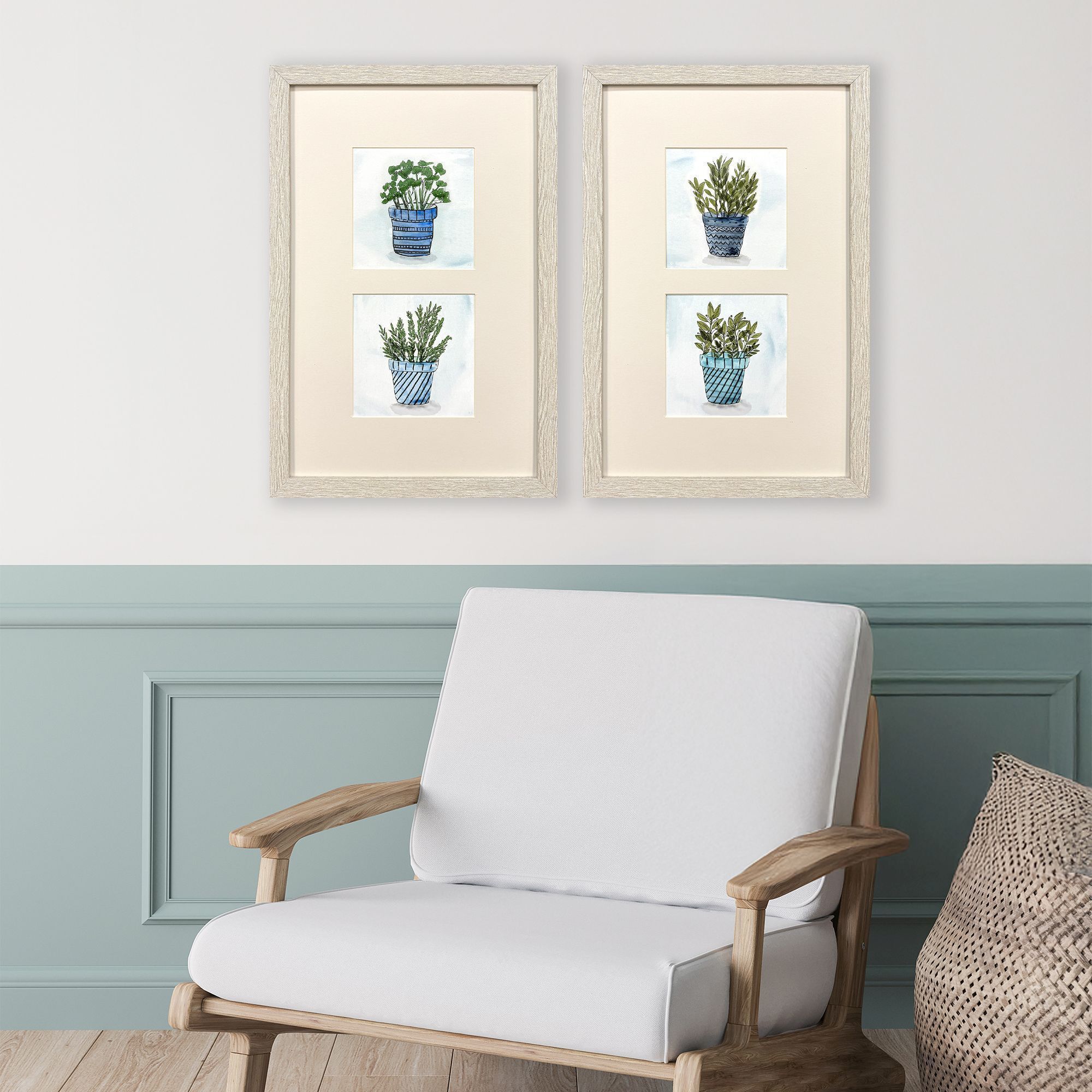 Pot of Herbs Blue and Green and Beige and Multi Framed Art, Propac