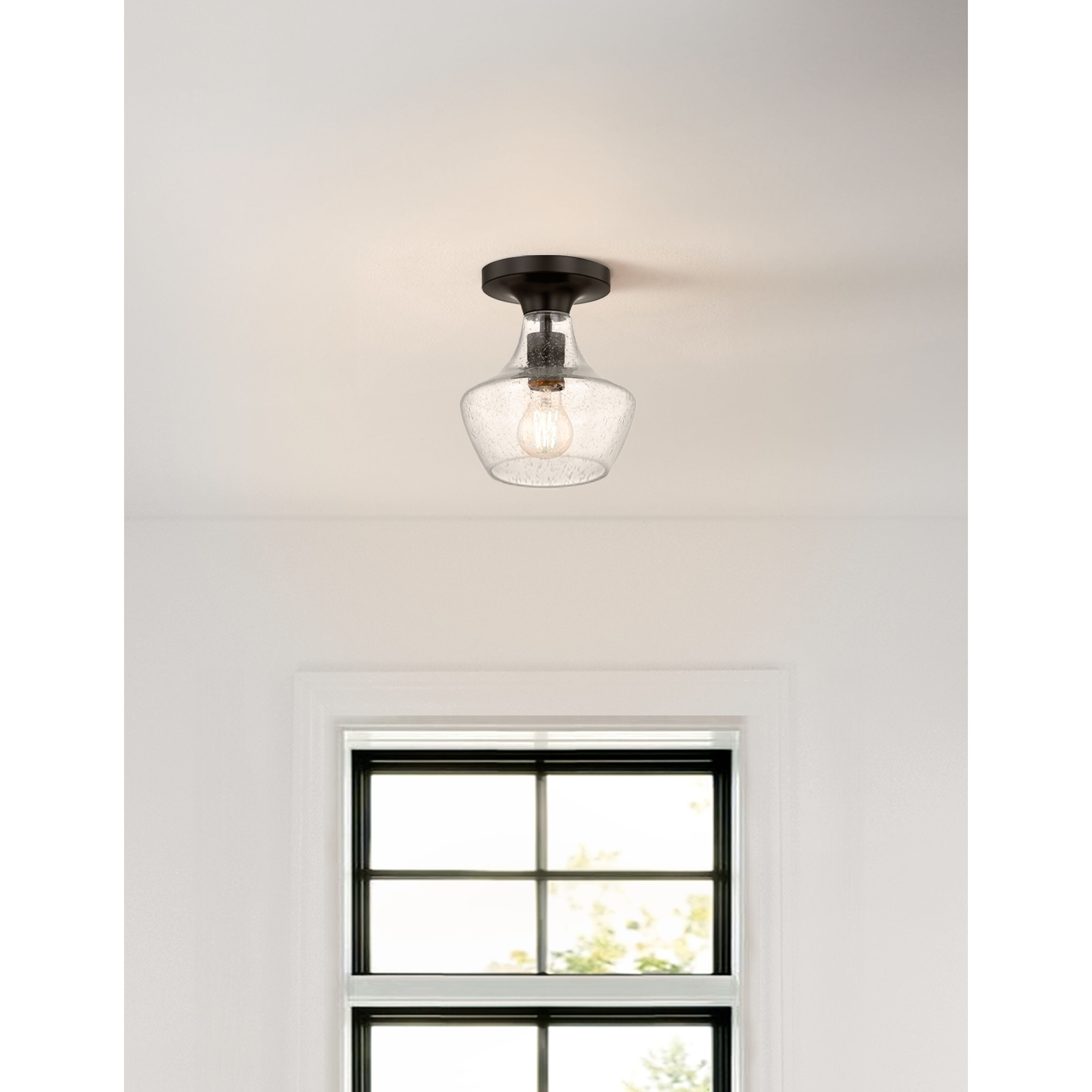 Fusion Collection 1 Light 7.5 inch Matte Black Semi Flush Ceiling Light, Harlow Family