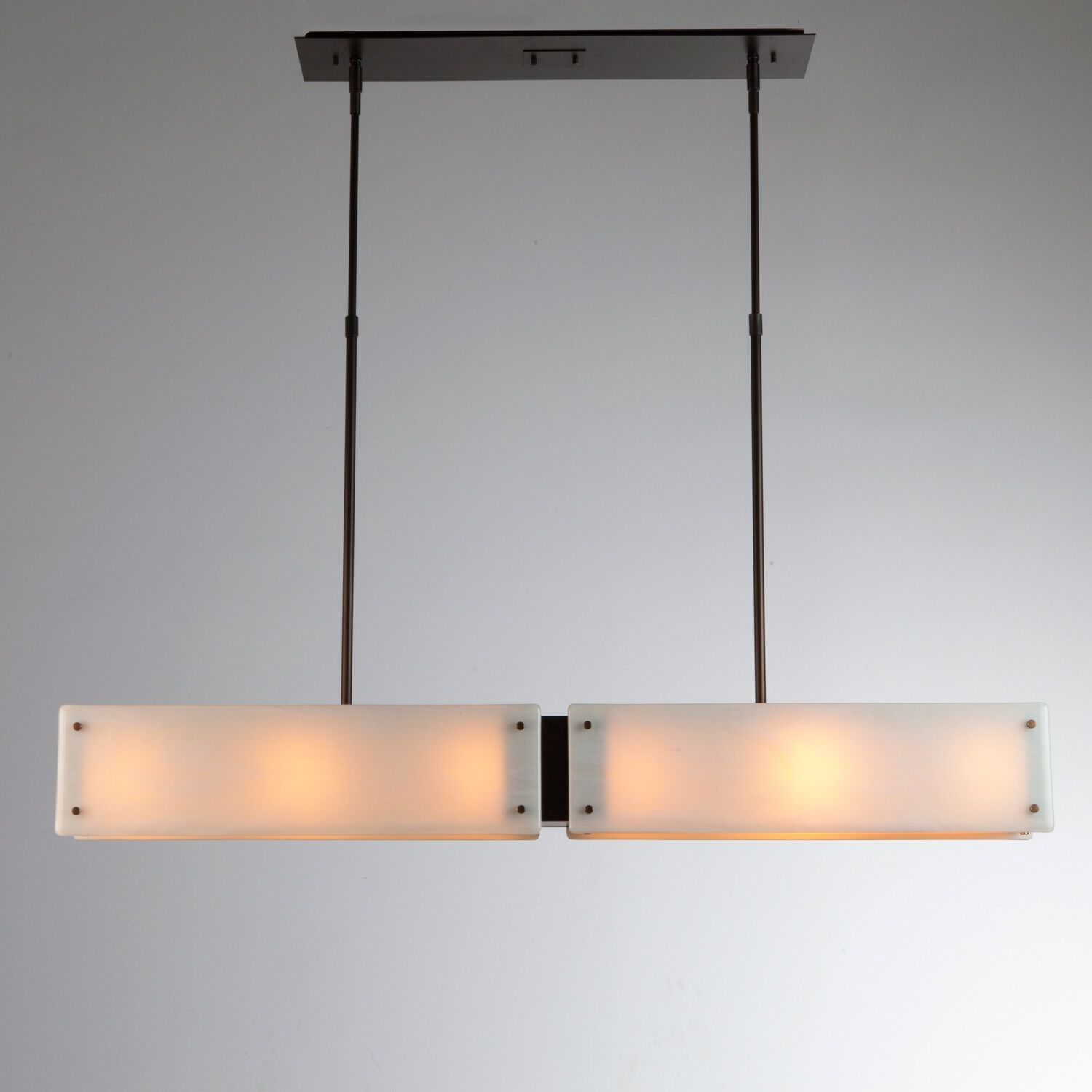Textured Glass LED 44.4 inch Gilded Brass Linear Pendant Ceiling Light in Frosted Granite, 2700K LED