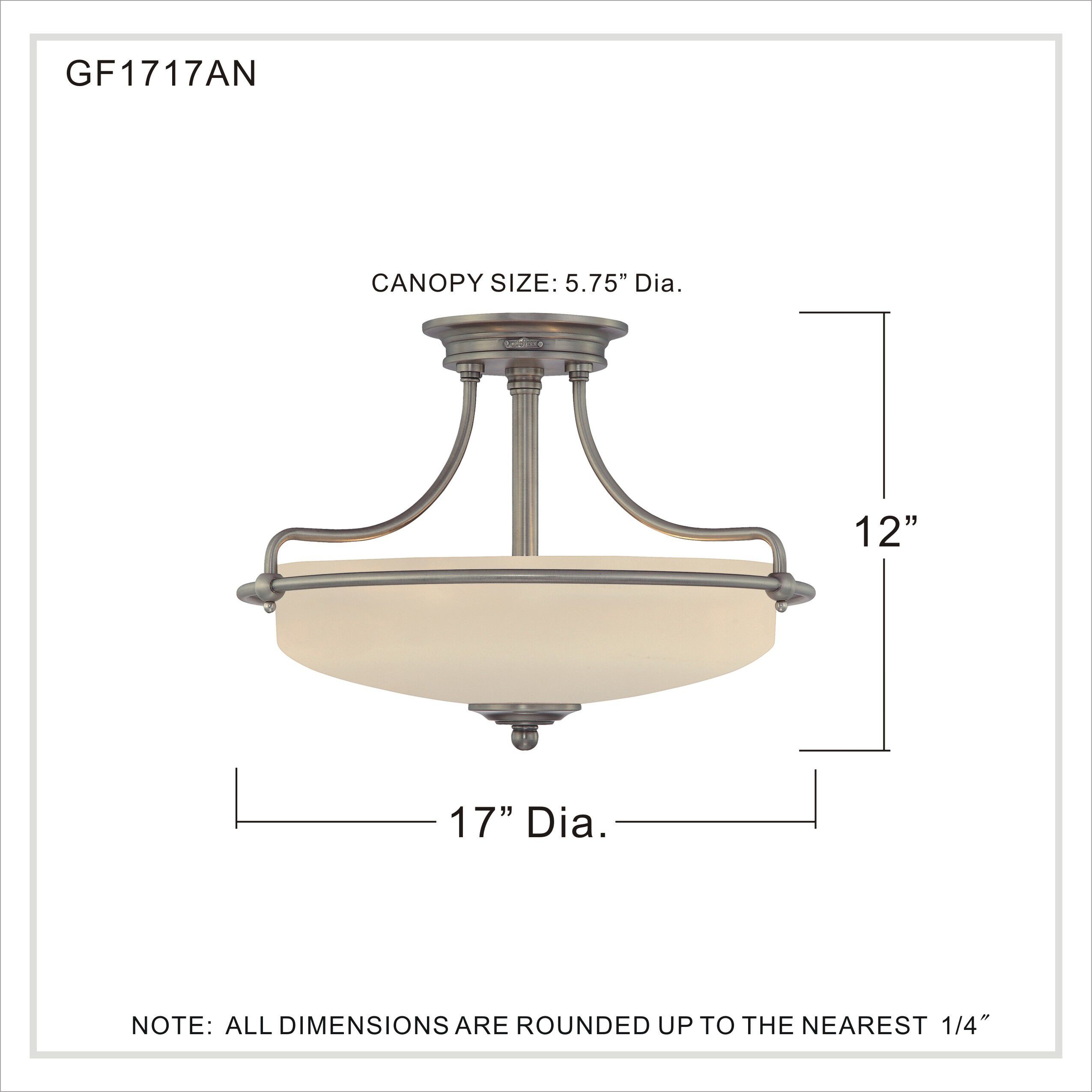 Griffin 3 Light 17 inch Antique Nickel Semi-Flush Mount Ceiling Light