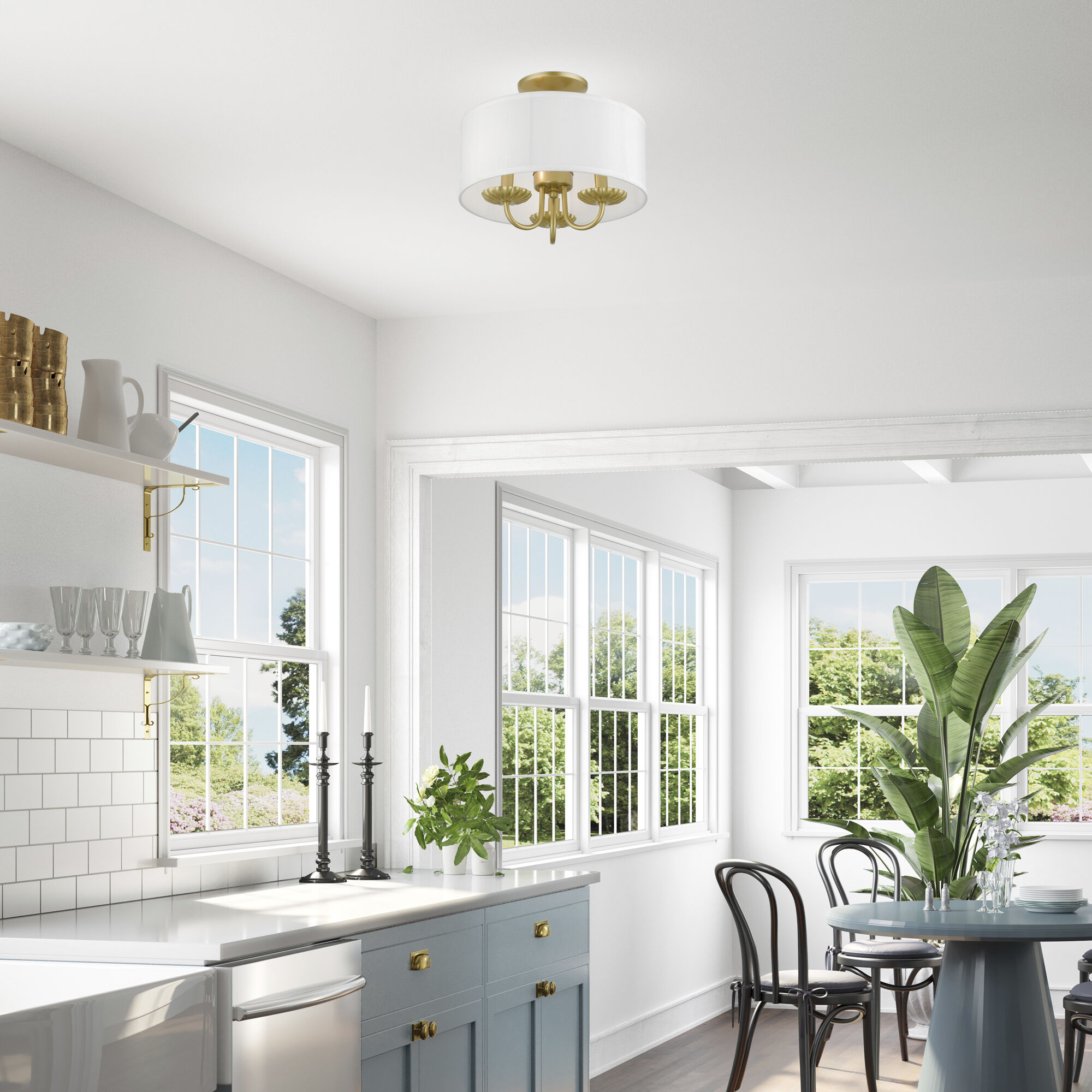 Brookdale 3 Light 13 inch Soft Gold Semi-Flush Mount Ceiling Light