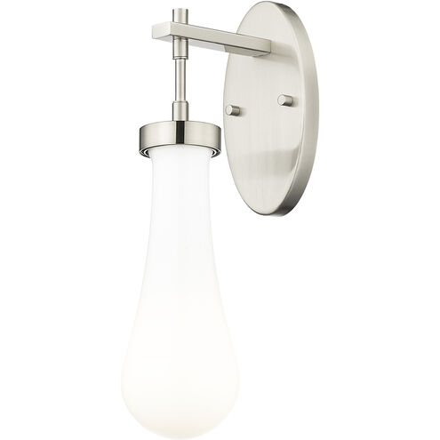 Downtown Urban Owego Armed Sconce Wall Light in Satin Nickel, Gloss White Glass
