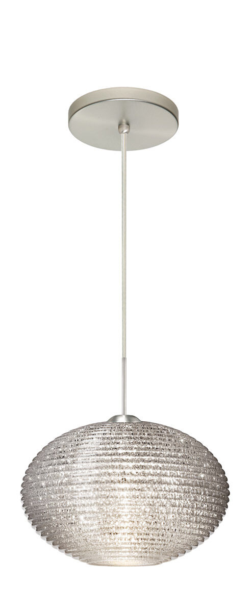 Pape 1 Light Satin Nickel Pendant Ceiling Light in Incandescent, Glitter Ribbed Glass