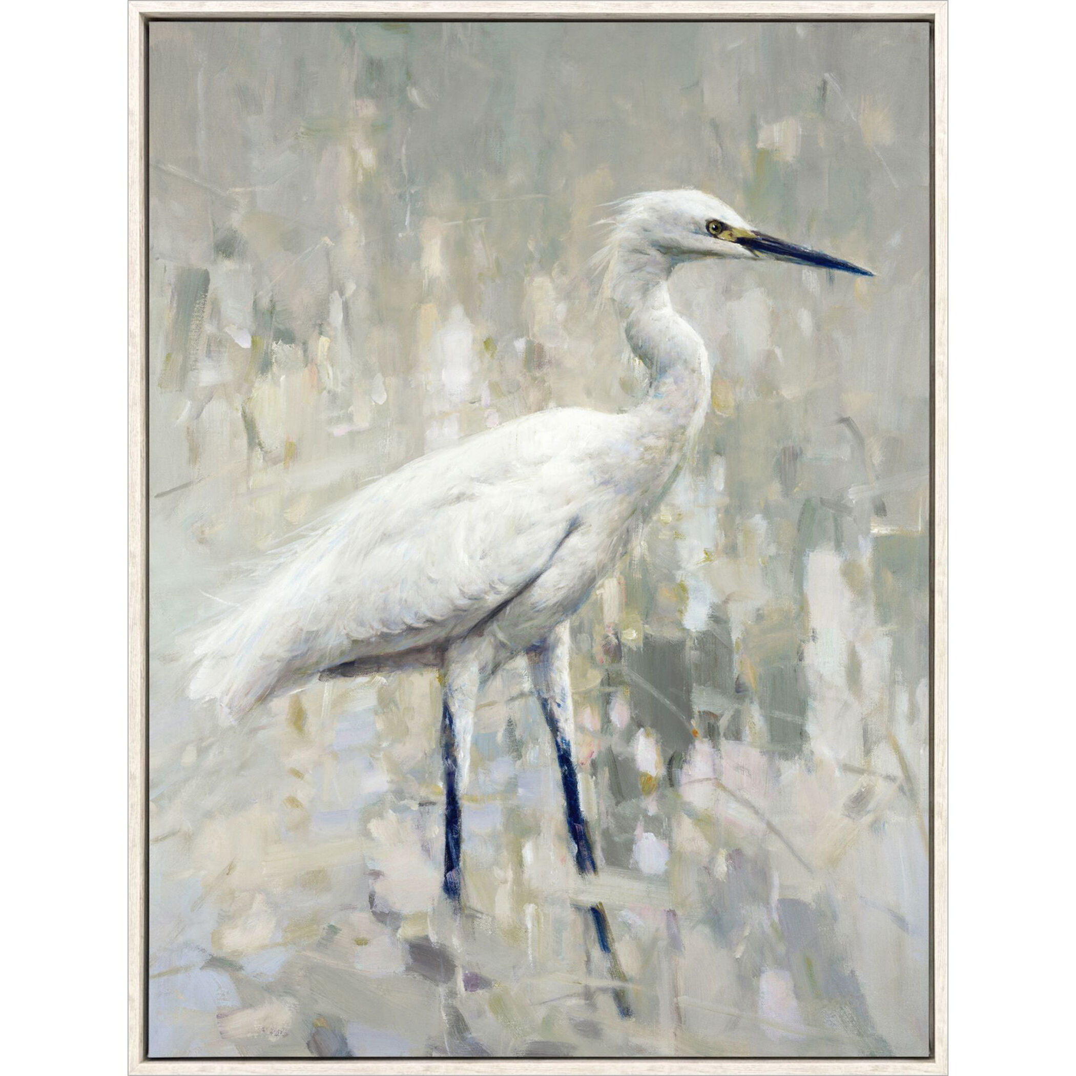 White Egret Gray and Blue and Green and Neutral Canvas
