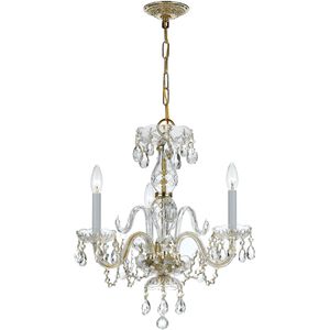 Traditional Crystal 3 Light 16 inch Polished Brass Mini Chandelier Ceiling Light