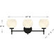 Hannah 3 Light 24 inch Matte Black Bathroom Vanity Light Wall Light, Lighting One