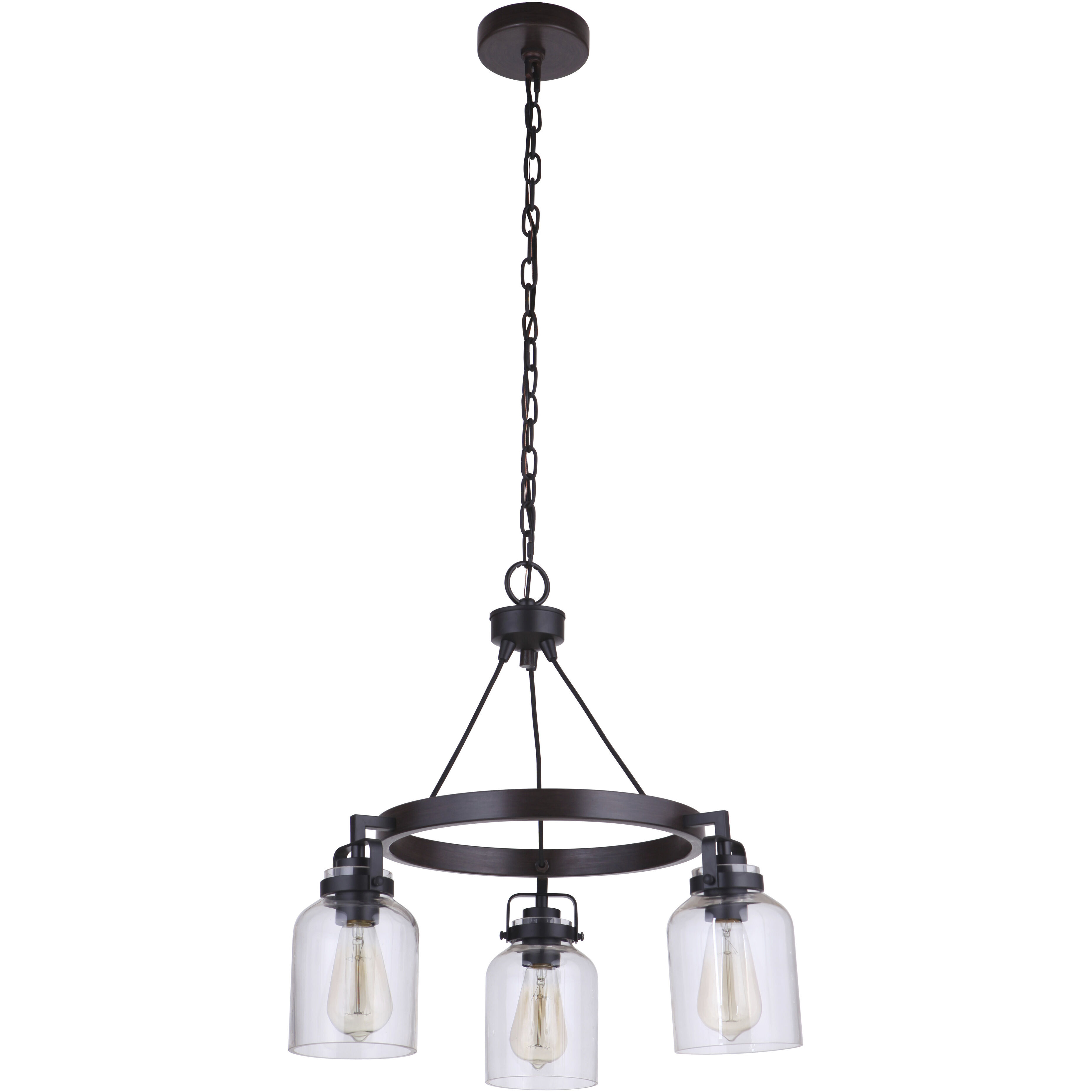 Foxwood 3 Light 22 inch Flat Black with Dark Teak Chandelier Ceiling Light in Flat Black/Dark Teak