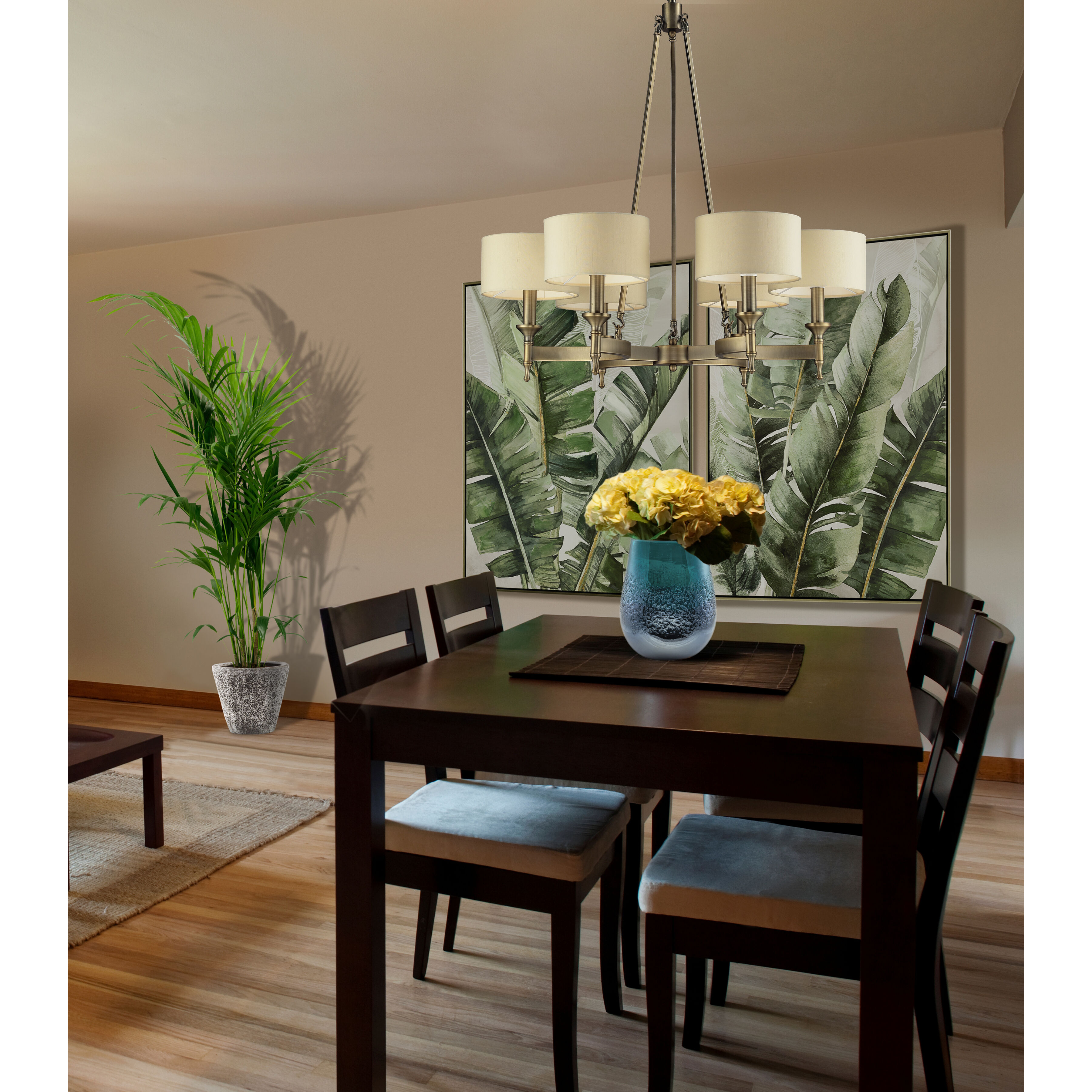 Musa I Green with Off White and Champagne Gold Framed Wall Art