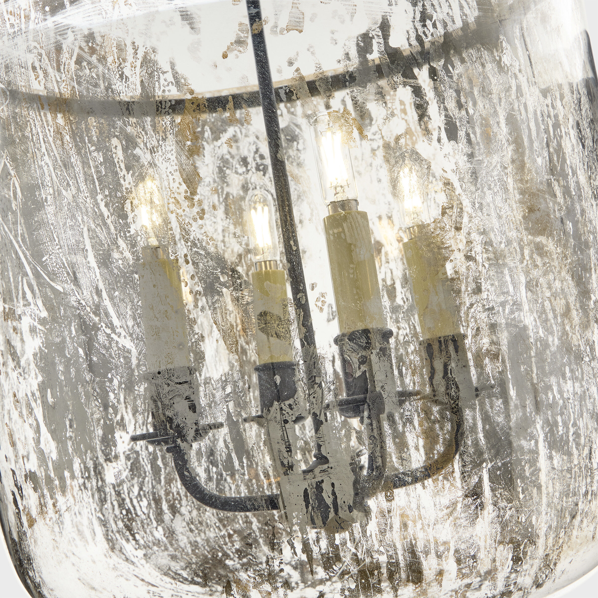 Chapman & Myers Lorford 4 Light 20 inch Aged Iron Bell Lantern Pendant Ceiling Light in Mercury Glass