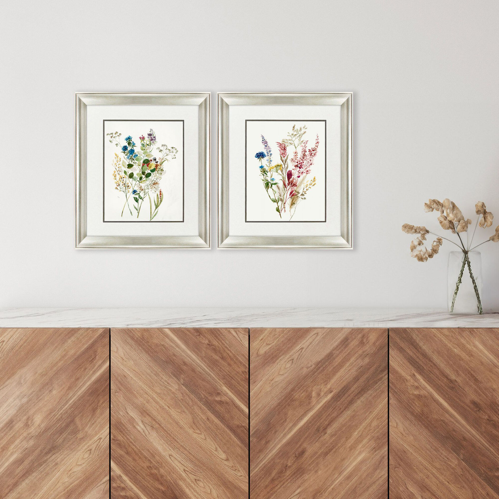 Delicate Flowers Multi and Green and Brown and Pink Framed Art, Propac
