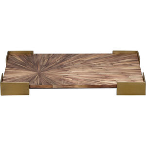 Palm Brown Straw and Antique Brass Marquetry Tray