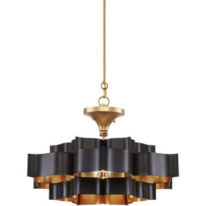 Grand Lotus 1 Light 20.25 inch Satin Black/Contemporary Gold Leaf Chandelier Ceiling Light, Small, Convertible to Semi-Flush