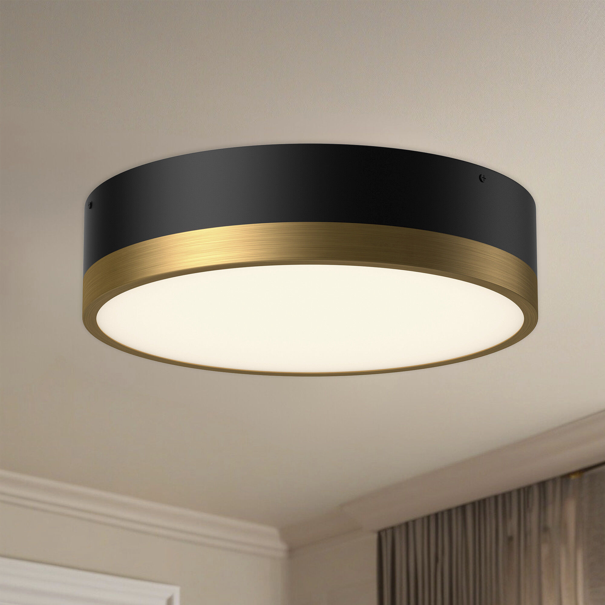 Alora Mood Brisbane 3 Light 16 inch Aged Gold/Matte Black Flush Mount Ceiling Light