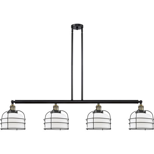 Franklin Restoration Large Bell Cage 4 Light 52.63 inch Black Antique Brass Island Light Ceiling Light in Matte White with Cage, Franklin Restoration