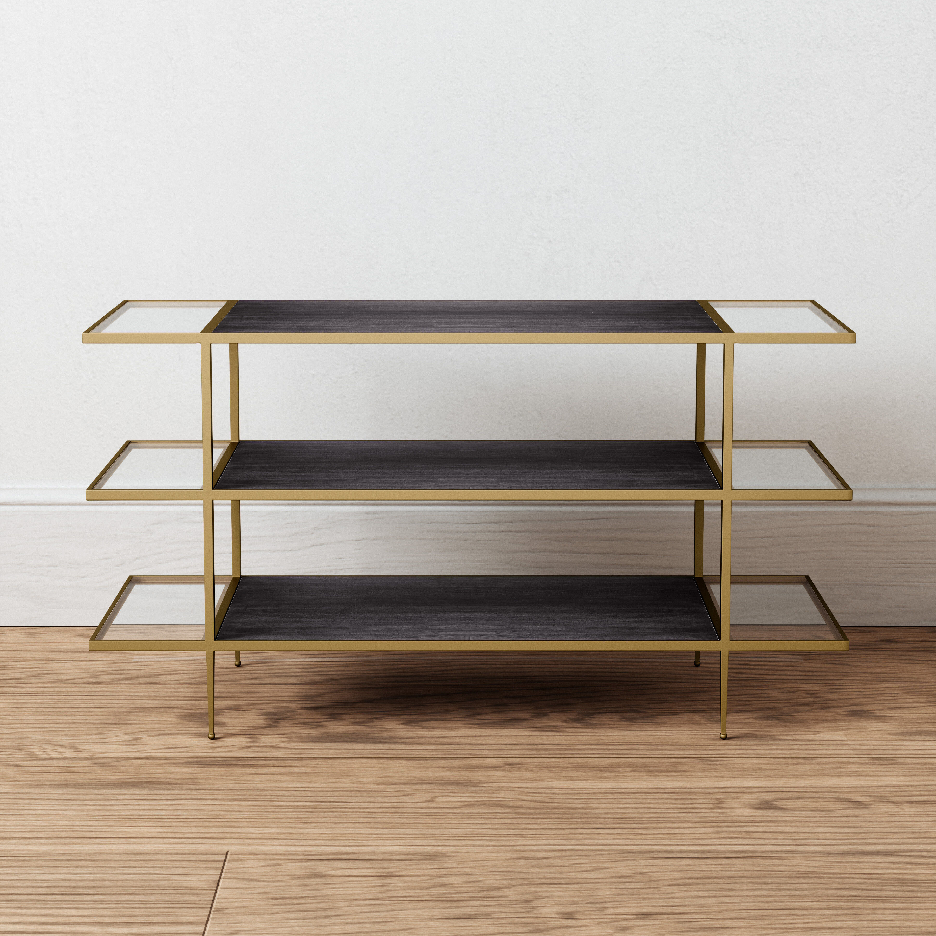 Carrick 60 X 18 inch Dark Brown with Brass and Clear Console Table