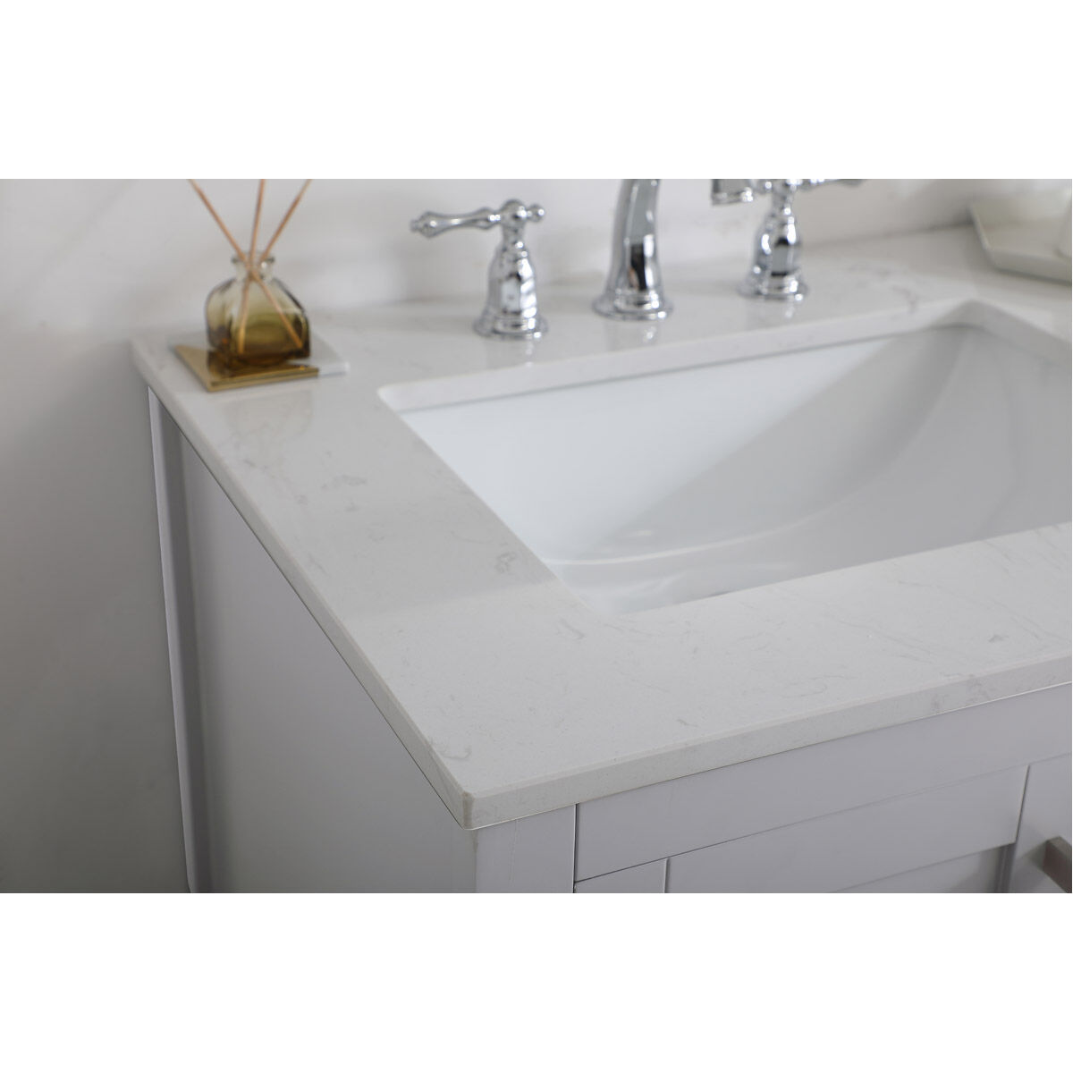 Aubrey 60 X 22 X 34 inch Grey and Brushed Nickel with Calacatta Quartz Vanity Sink Set