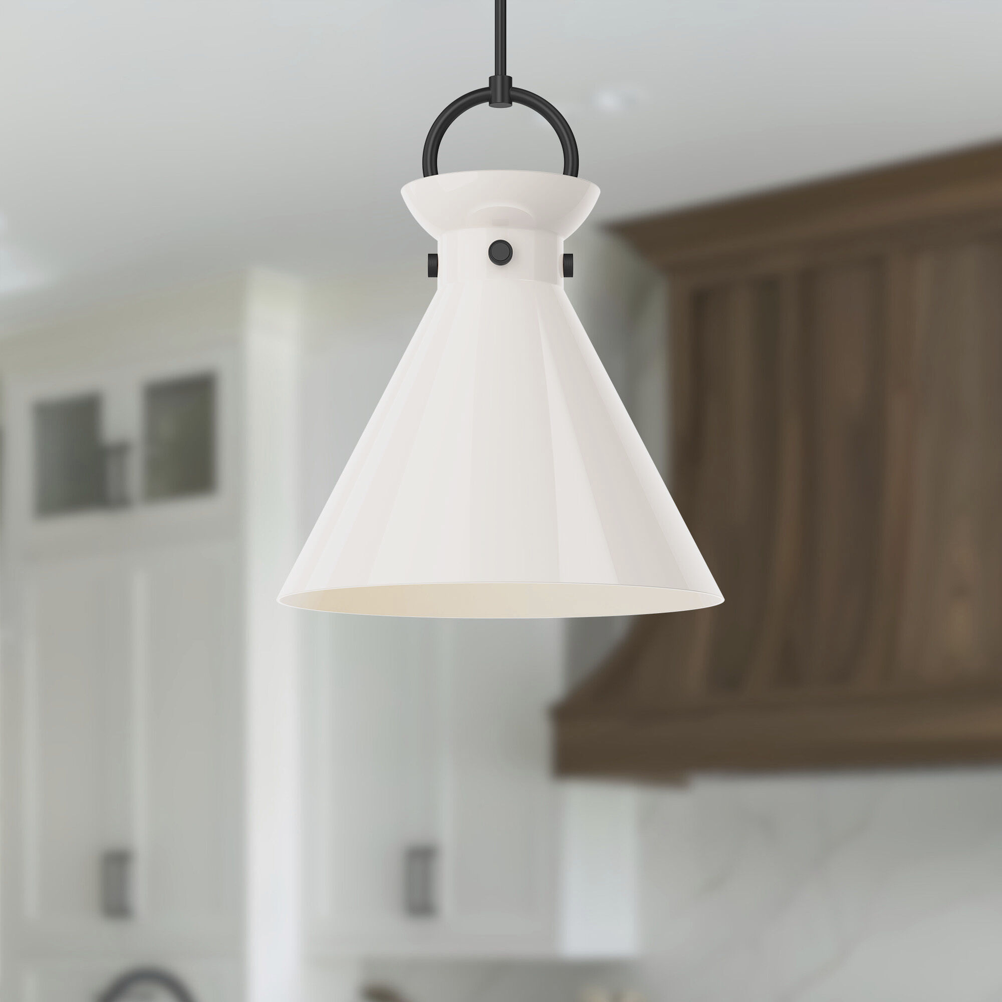 Alora Mood Emerson Pendant Ceiling Light in Matte Black, Glossy Opal Glass