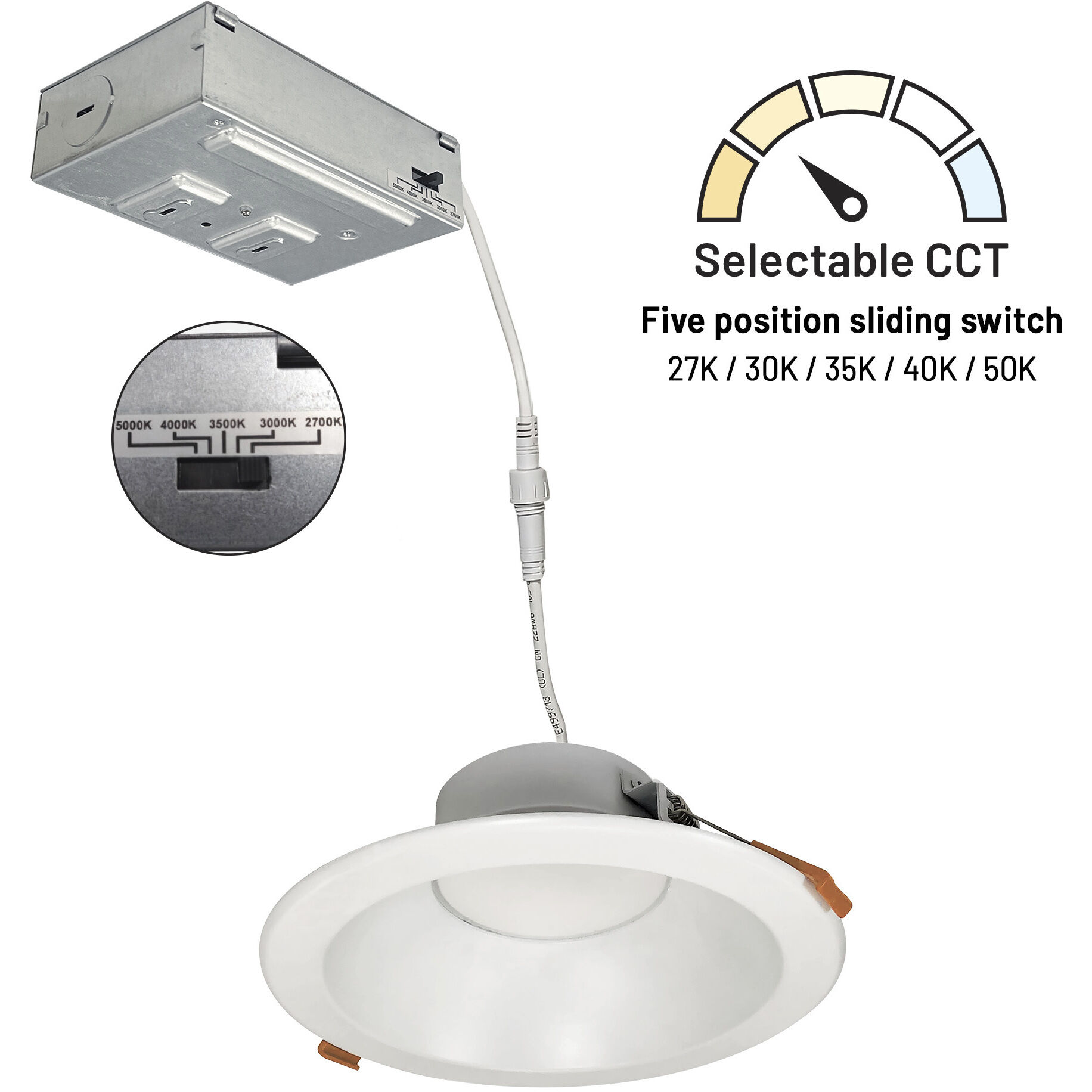 Theia Matte Powder White Recessed Downlight, Selectable CCT