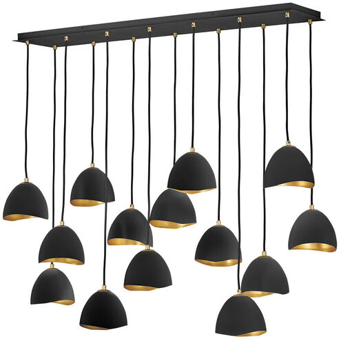 Lisa McDennon Nula 14 Light 48.5 inch Shell Black with Gold Leaf Indoor Linear Chandelier Ceiling Light