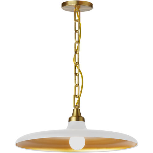 Quentin LED 18 inch Aged Brass Pendant Ceiling Light in Matte White/Gold