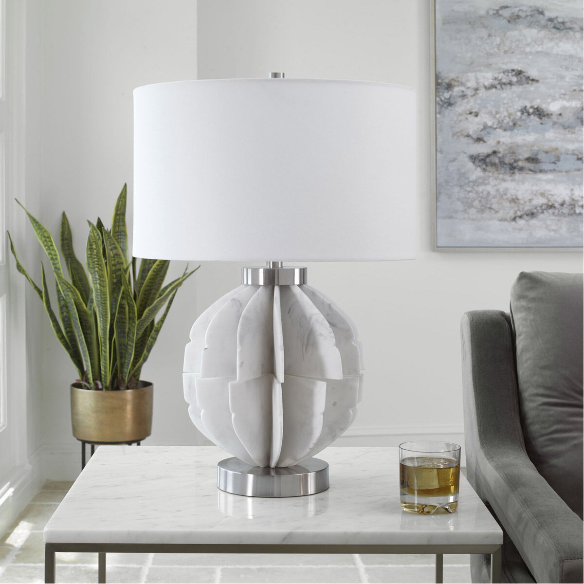 Repetition 25 inch 150.00 watt White Marble and Brushed Nickel Table Lamp Portable Light