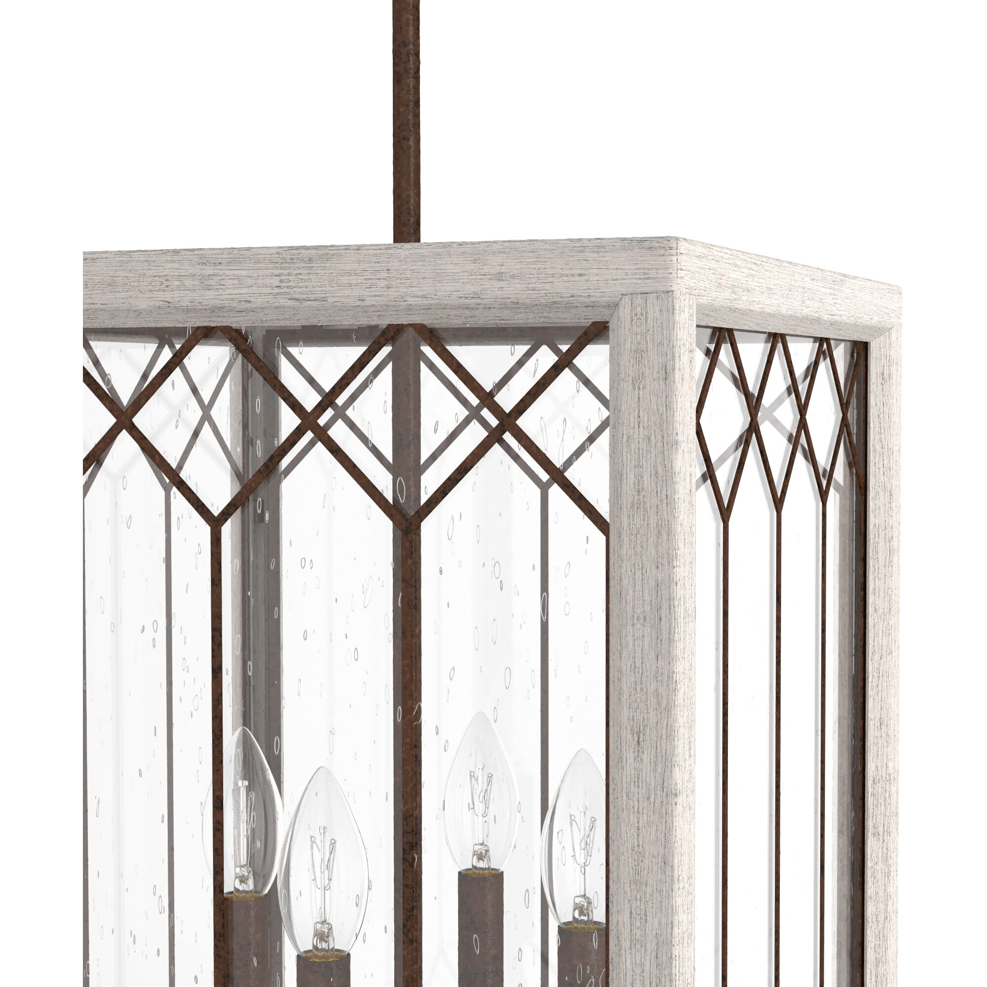 Chevron 4 Light 14 inch Textured Rust and Distressed White Lantern Pendant Ceiling Light, Small