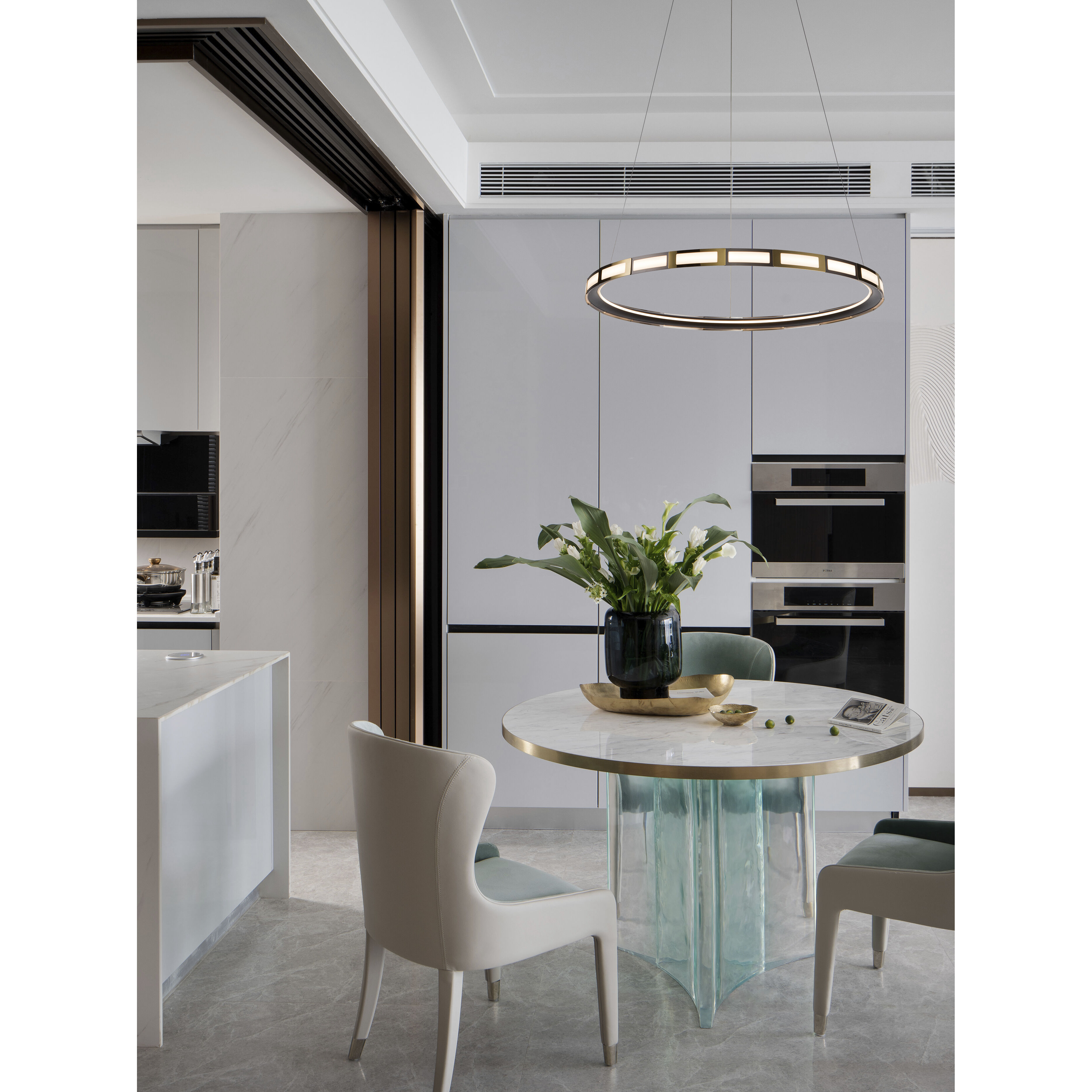 Equator LED 30 inch Matte Black and Satin Gold Pendant Ceiling Light