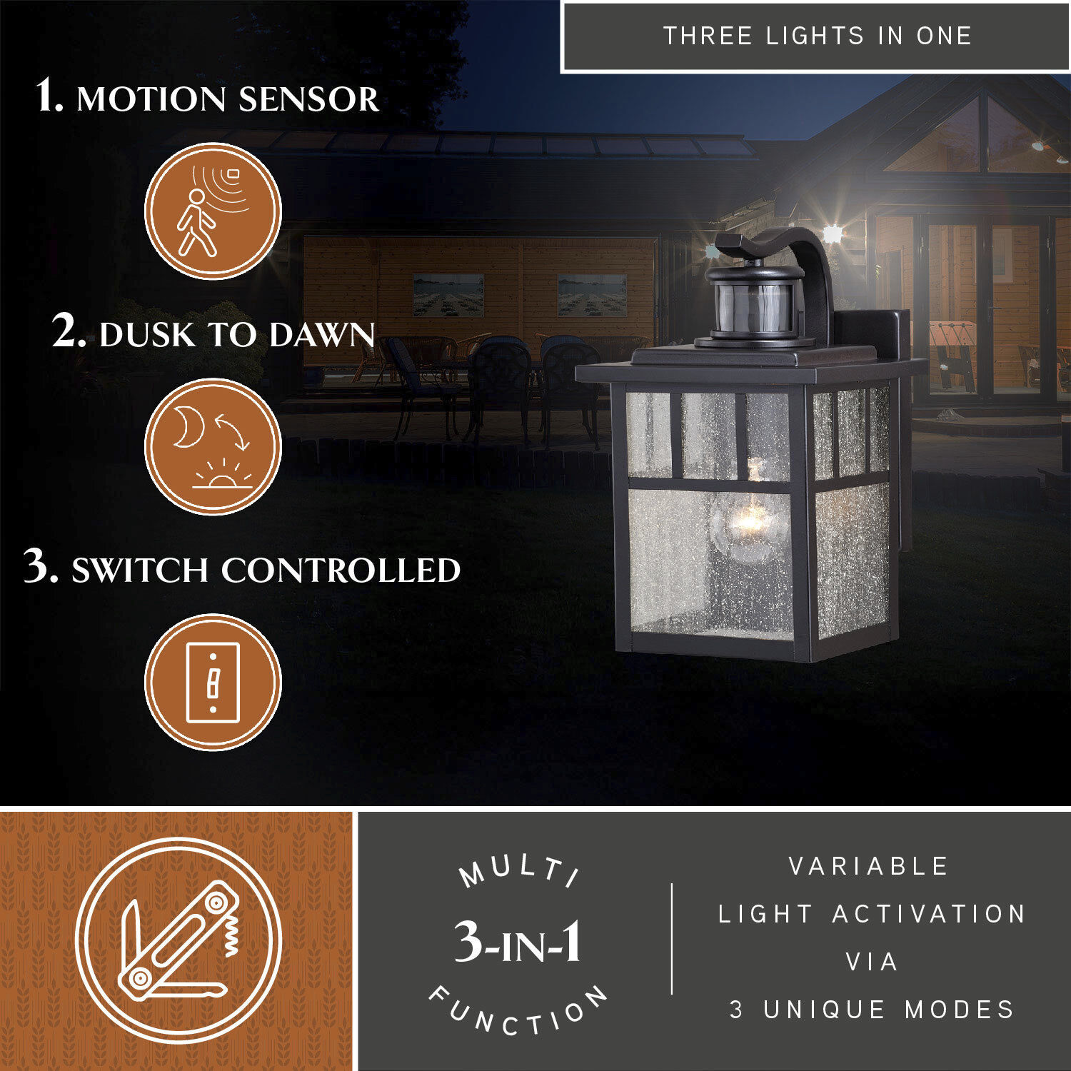 Mission Oil Burnished Bronze Outdoor Motion Sensor, Dualux