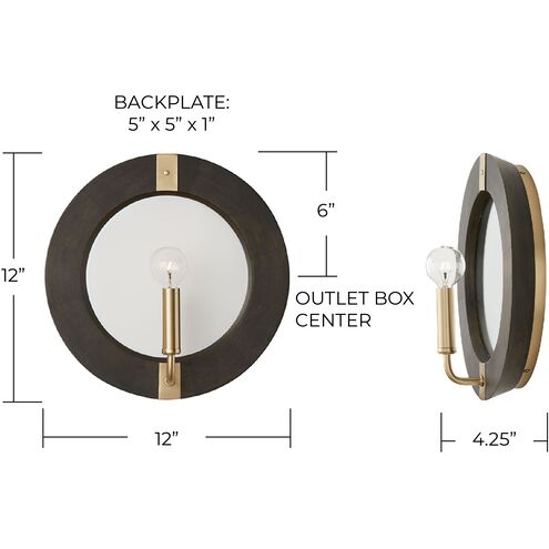 Finn 1 Light 12 inch Black Stain and Matte Brass Sconce Wall Light