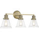 Alden 3 Light 26 inch Antique Brass Vanity Light Wall Light in Clear