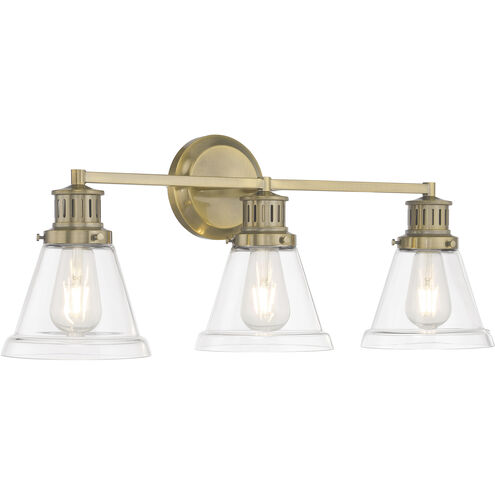 Alden 3 Light 26 inch Antique Brass with Clear Vanity Light Wall Light